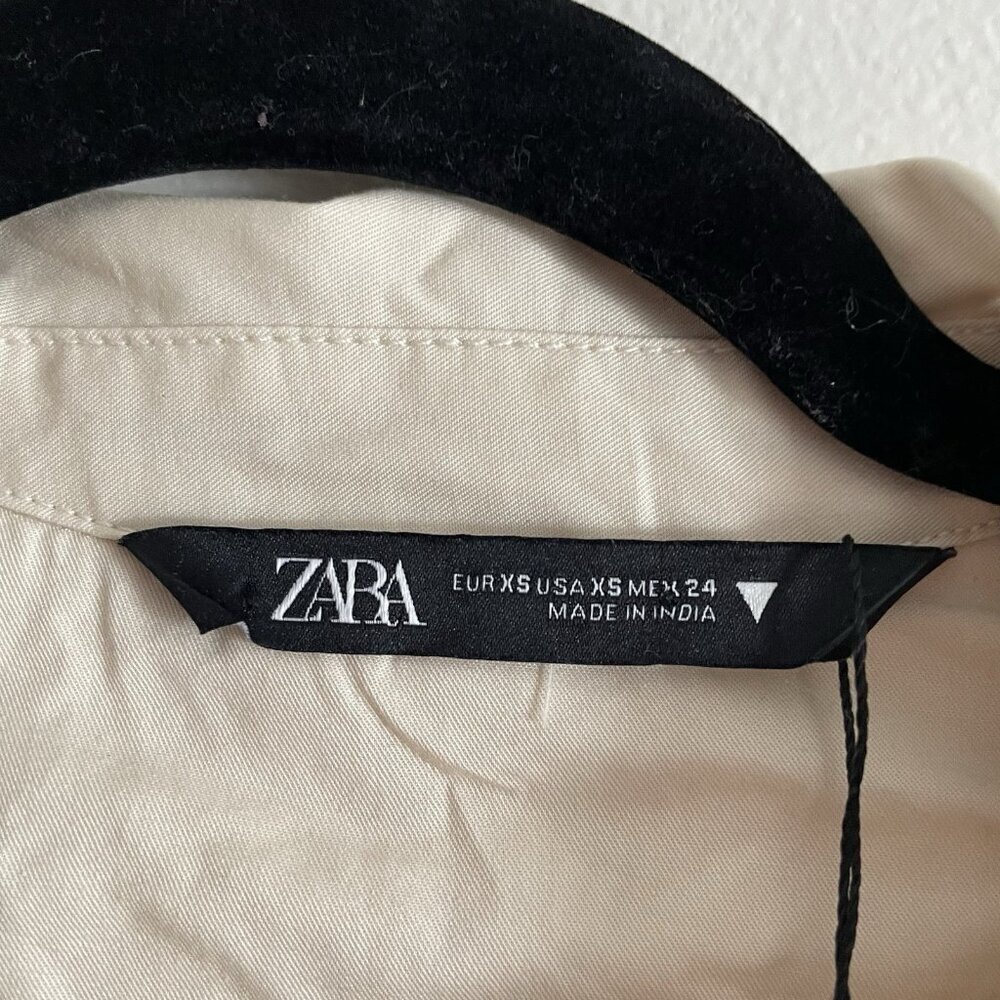 Zara Women XS Beige Cotton Relaxed Short Sleeve Wide Leg Cargo Jumpsuit NWOT - Picture 10 of 13